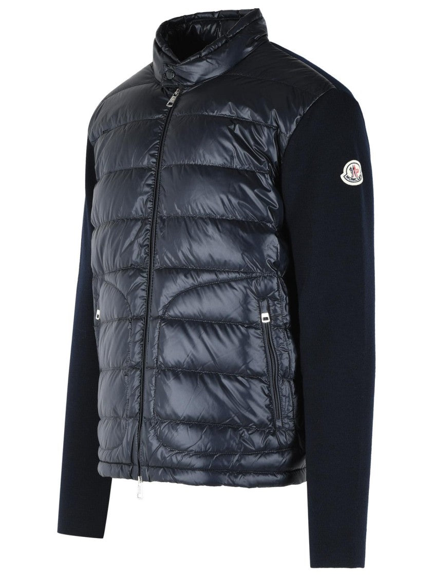 Moncler Padded Virgin Wool Crdigan With Zip Navy Blue