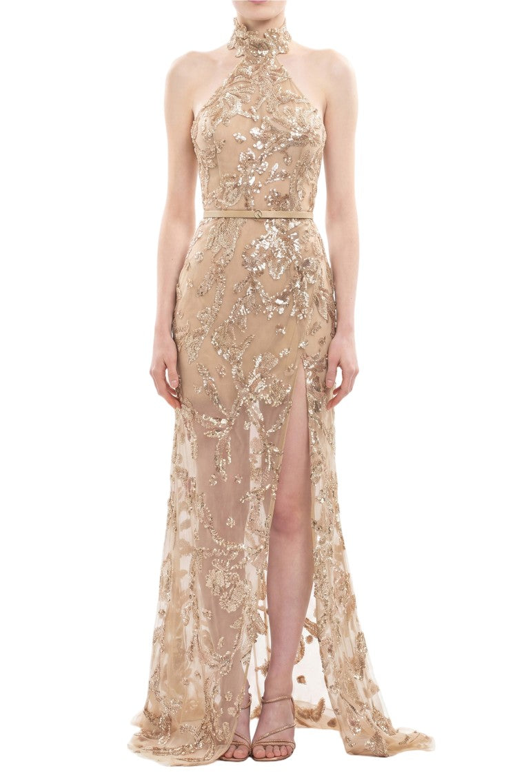 Saiid Kobeisy Halter Neck Embroidered Tulle Dress