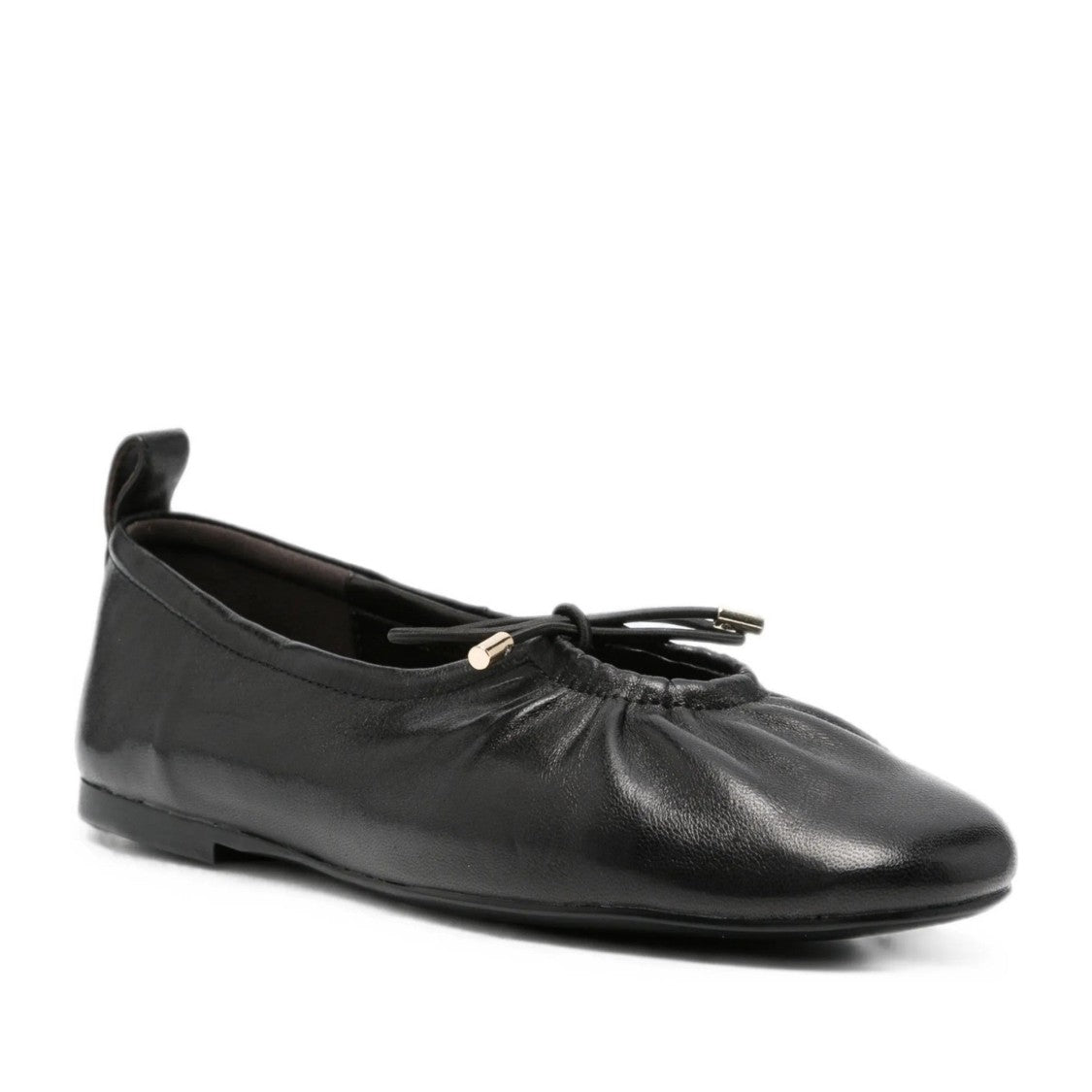 Adrianna Feretti Black Rounded Toe Bow Detail Leather Flats