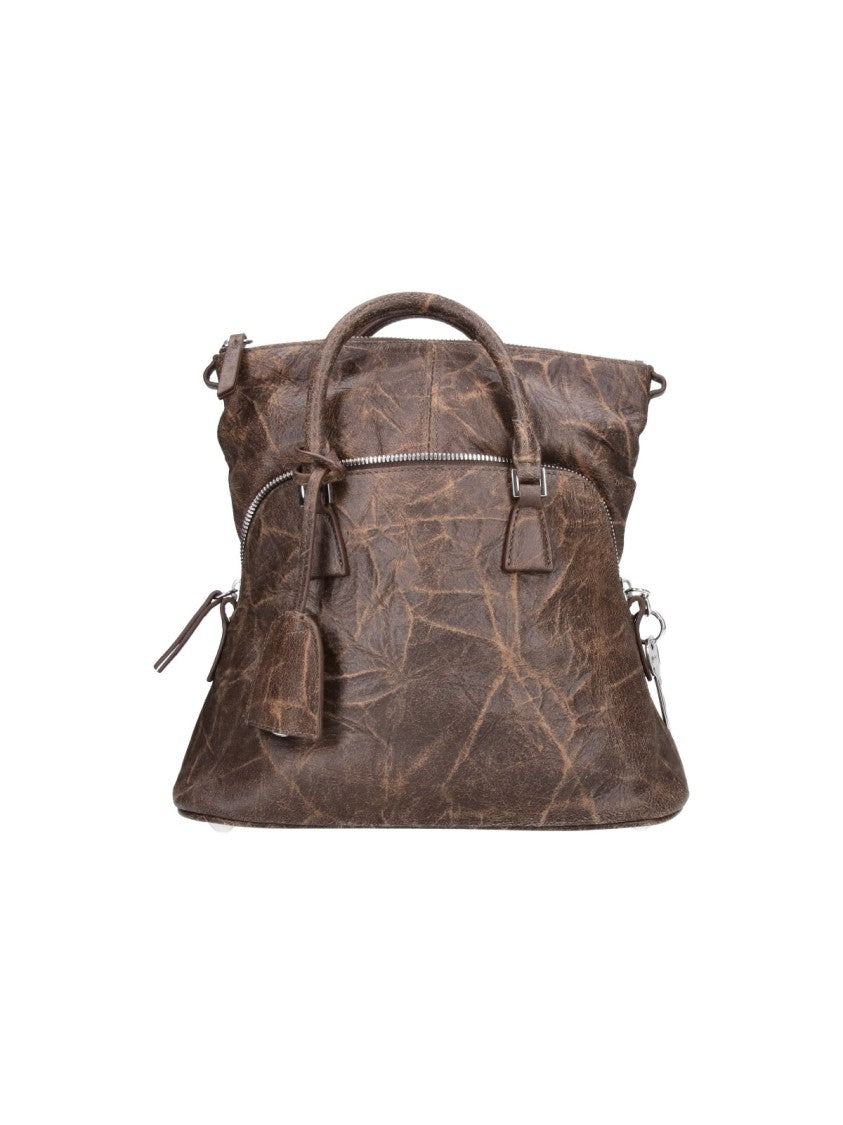 Maison Margiela Mini Tote Bag In Distressed Brown Leather