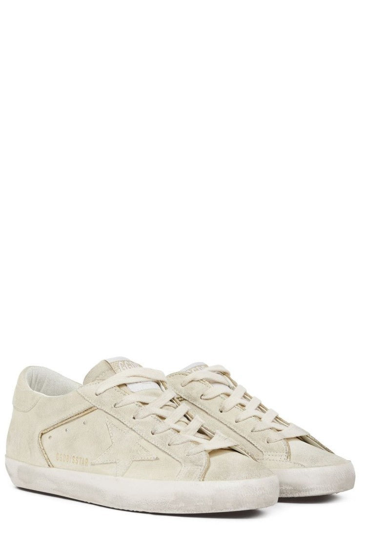 Golden Goose Super Star Distressed Beige Suede Low-Top Sneakers