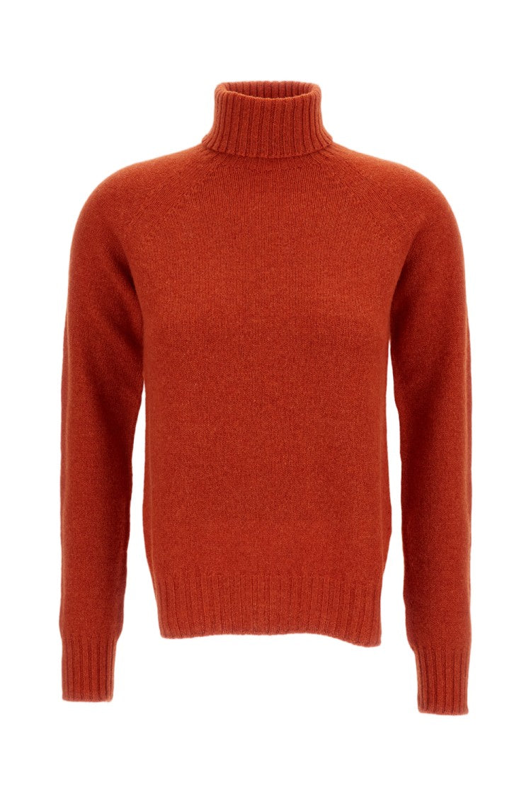 Drumohr Orange Flat-Knit Wool Turtleneck