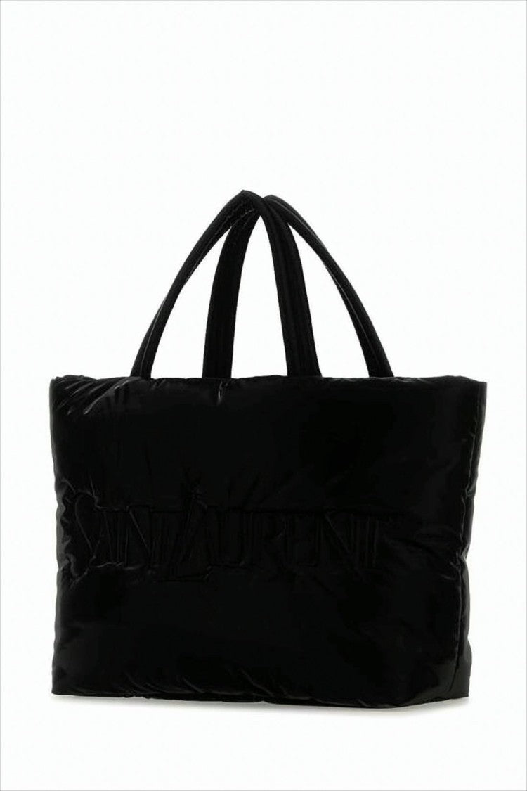 Saint Laurent Textured Black Calfskin Tote Bag With Sturdy Handles
