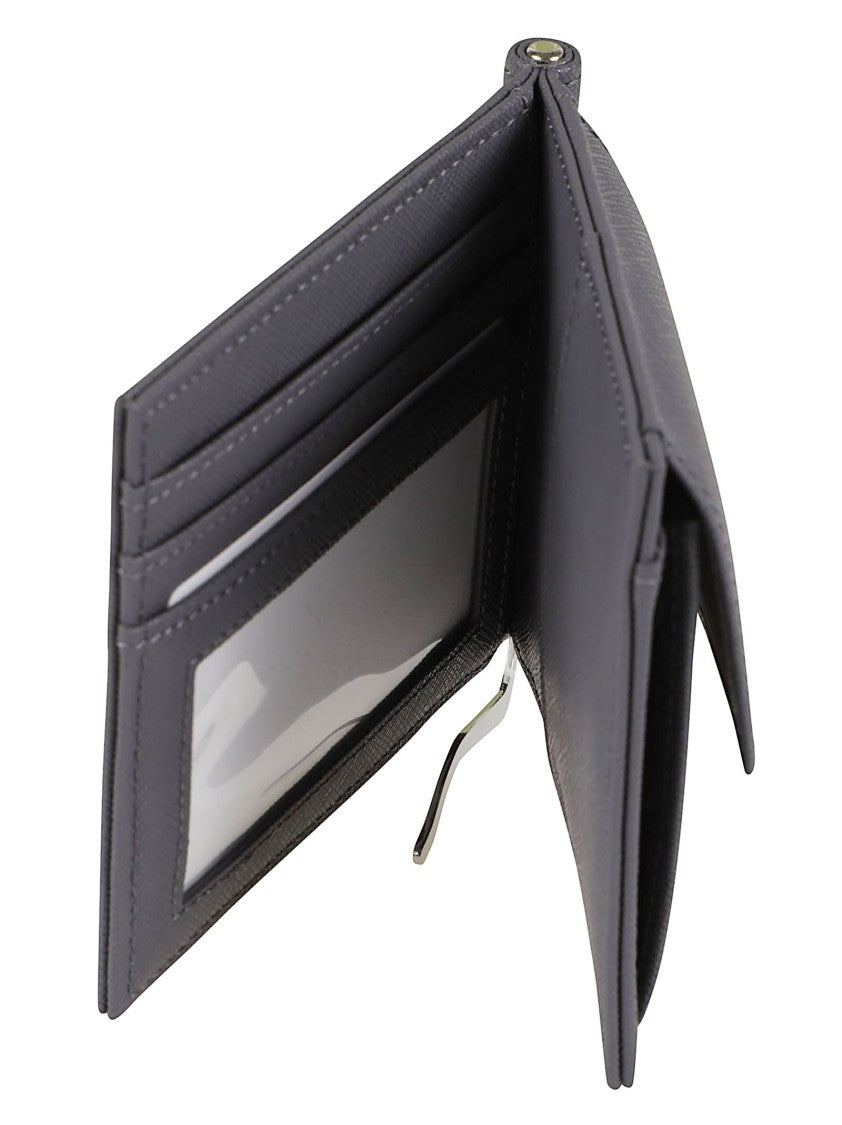 Emporio Armani Textured Grey Logo Plaque Money Clip Wallet