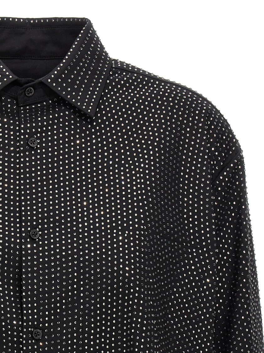 Giuseppe Di Morabito Rhinestone-Embellished Black Cotton Shirt With Front Pocket
