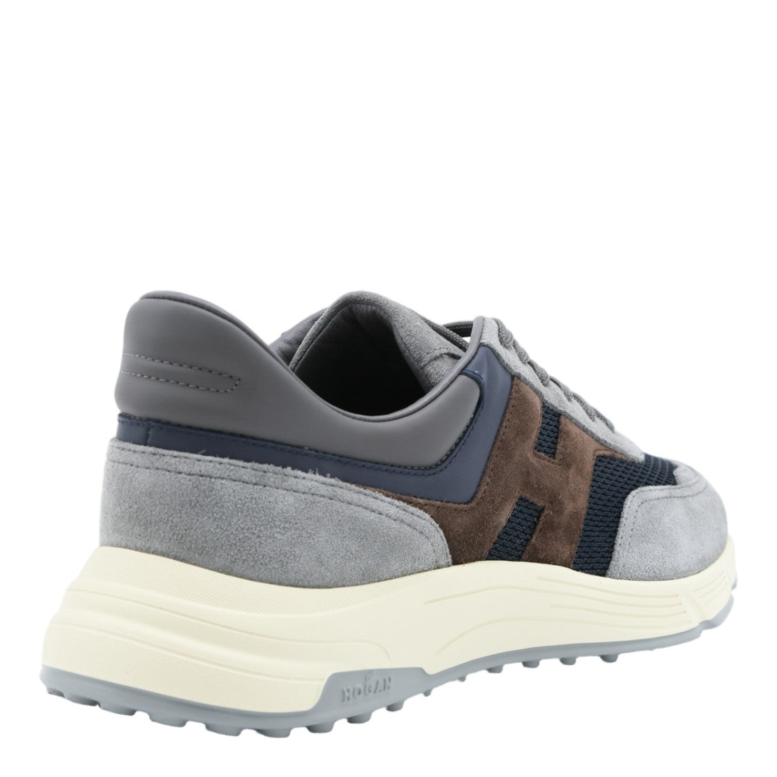 Hogan Grey Suede And Navy Mesh Sneakers With Distinctive Overlay