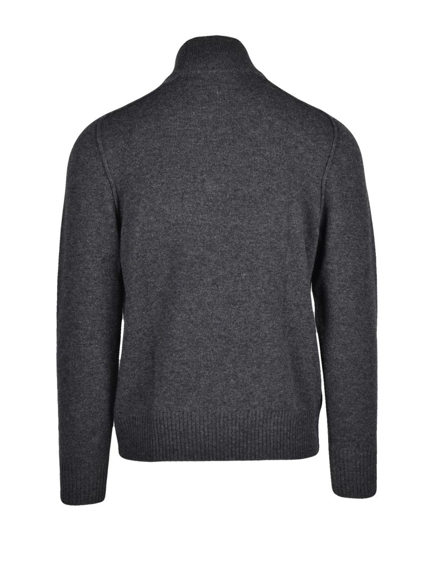 Paolo Pecora Grey Raglan Sleeves Virgin Wool Mock-Neck Sweater