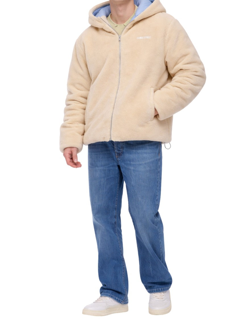 Family First Beige Teddy Bomber Jacket With Hood Zip