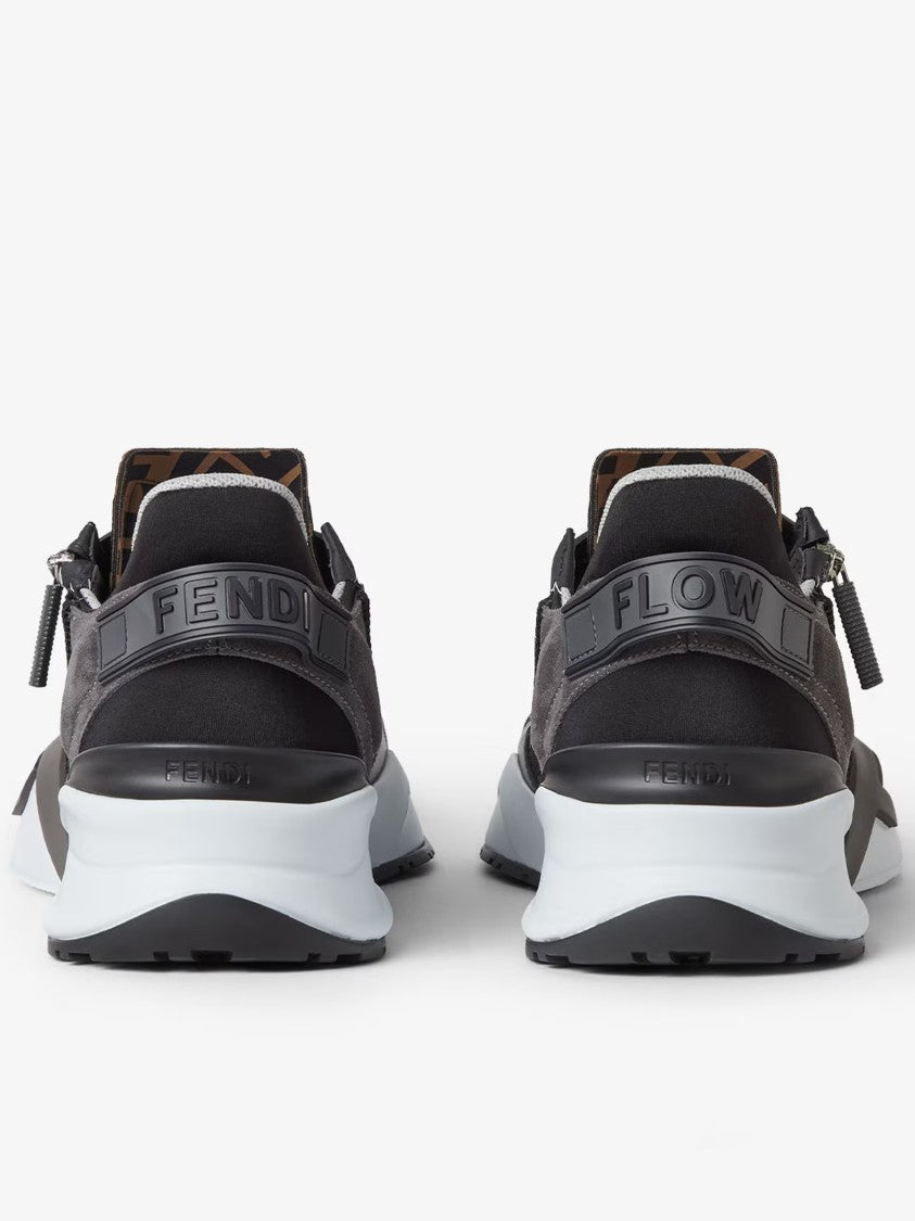 Fendi Flow Black/Grey Low-Profile Side-Zip Sneakers