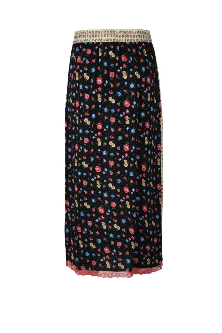 Semi Couture Black Patterned Viscose Midi Skirt