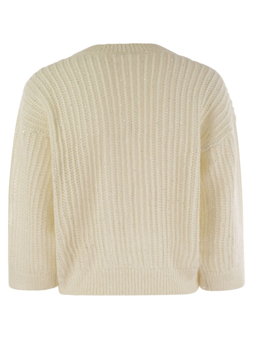 Peserico Tricot Sweater With Micro Sequins And V-Neckline