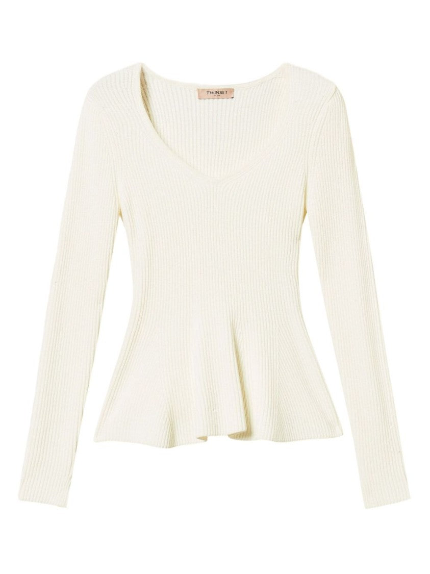 Twin-Set Collection Of Textured Knit Sweaters With Ribbed Accents