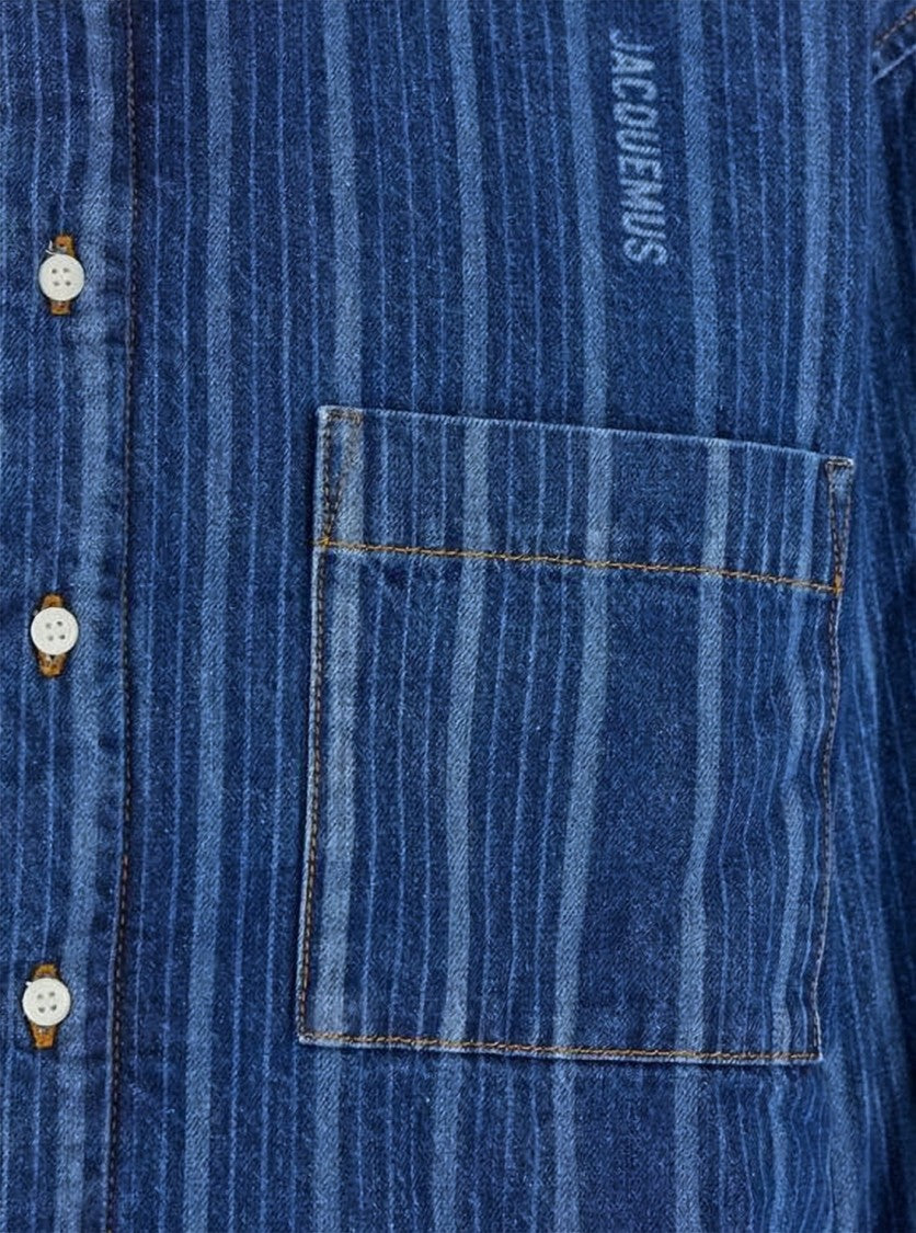 Jacquemus Boxy Fit Denim Shirt With Vertical Stripes
