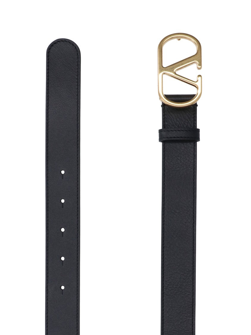 Valentino Garavani Sleek Black Belt With Gold-Tone 'V' Buckle