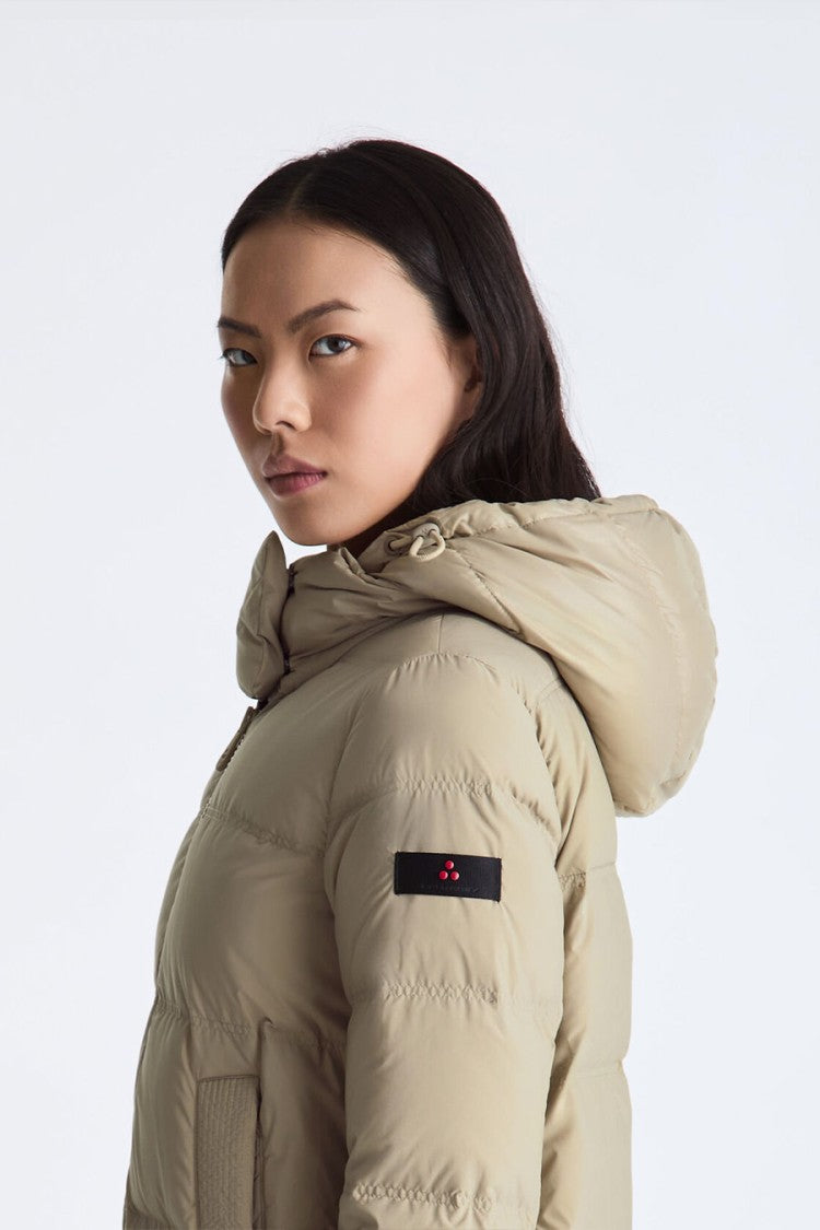 Peuterey Sand Hooded Mid-Length Down Puffer Jacket