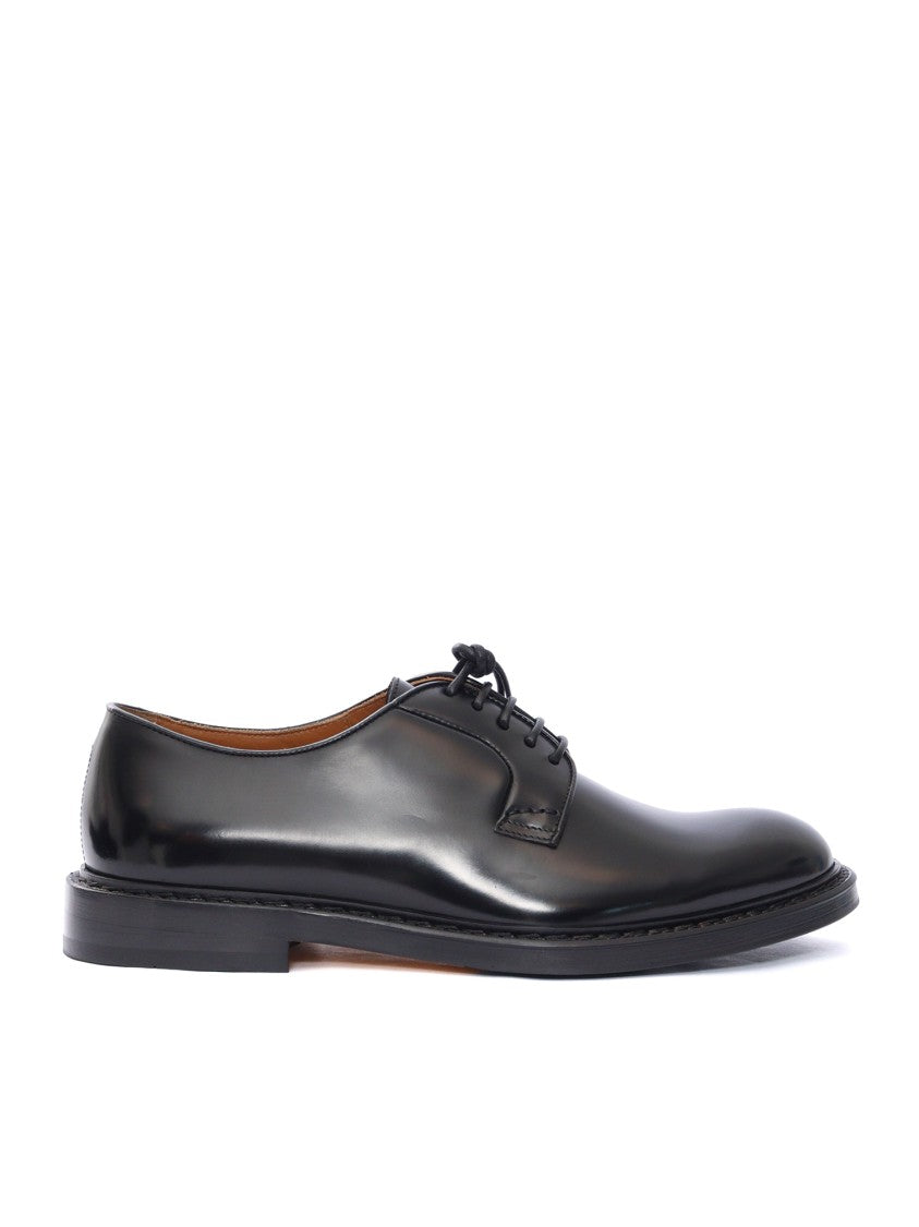 Doucal's Polished Derby Shoes In Smooth Black Calf Leather