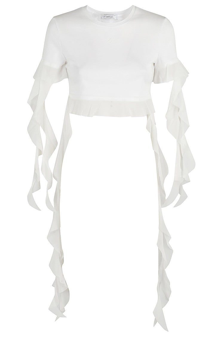 Blumarine Ruffle Hemline Cotton Top With Dynamic Silhouette