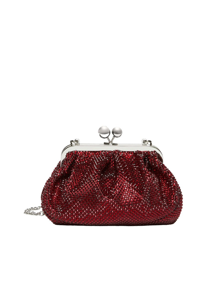 Max Mara Small Pasticcino Bag In Black Satin And Rhinestones In Red