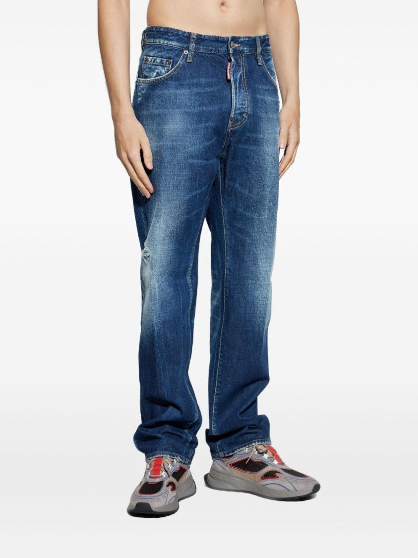 Dsquared2 Medium Blue Straight-Leg Jeans With Subtle Distressing