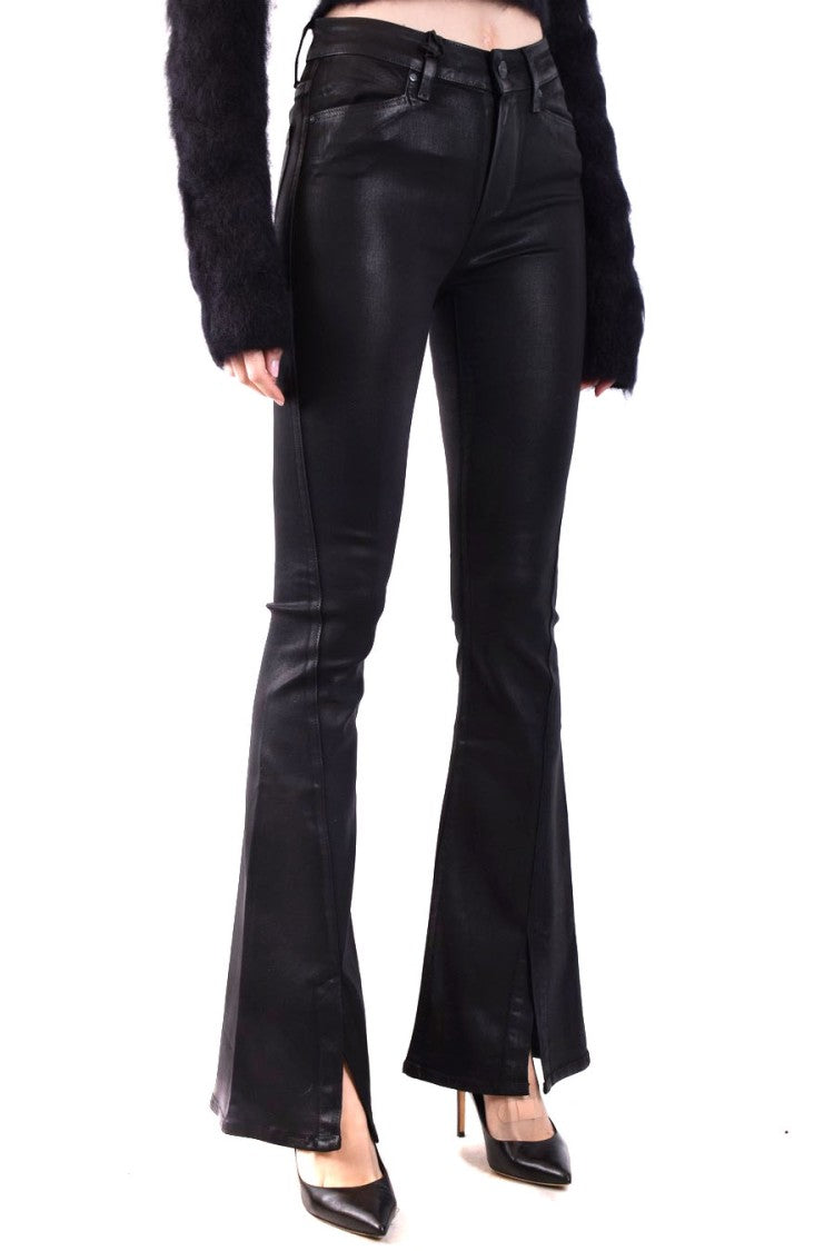 Paige Black Flared Jeans With Side Slits And Luxurious Fabric Blend