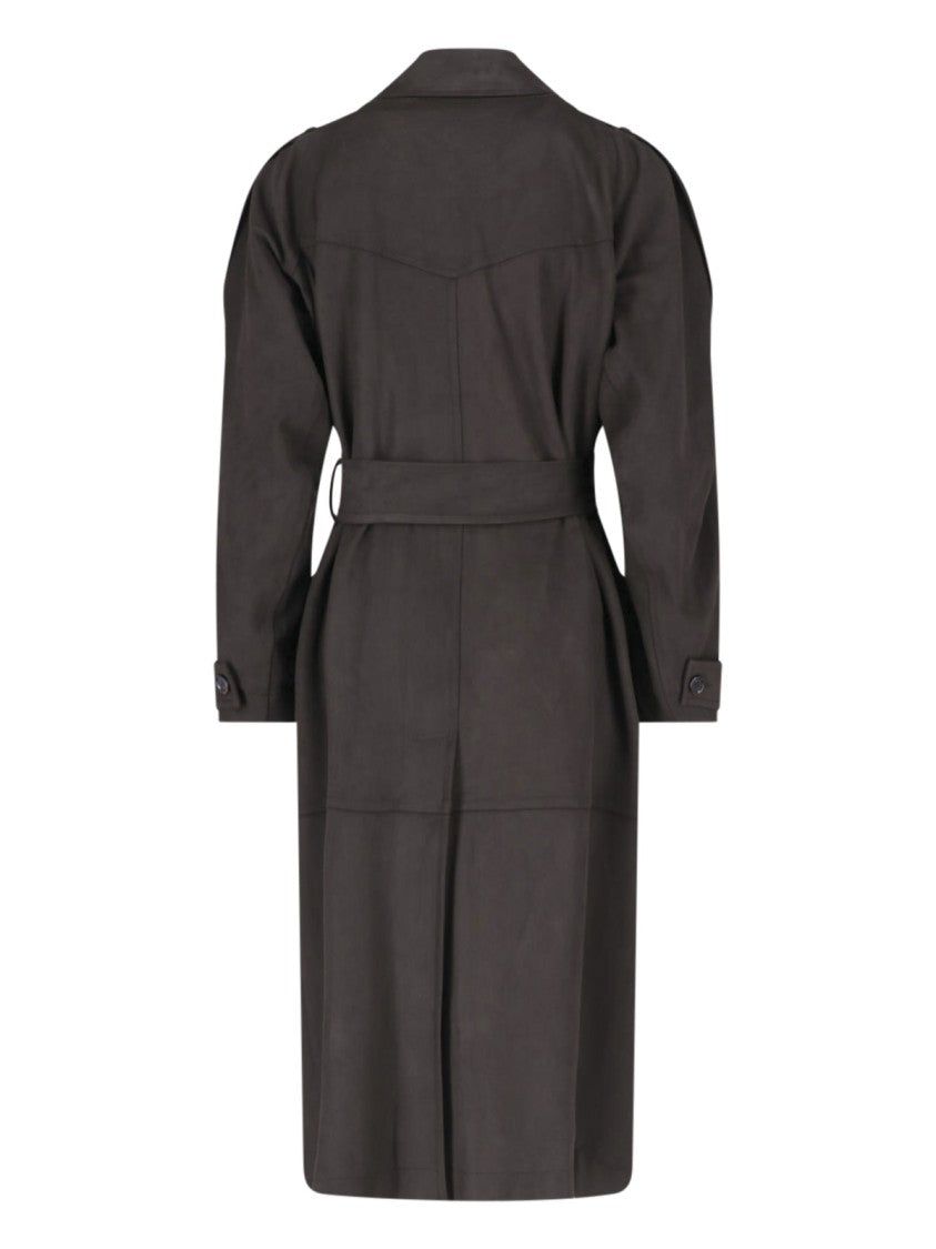 Low Classic Double-Breasted Faux Suede Trench Coat With Adjustable Features
