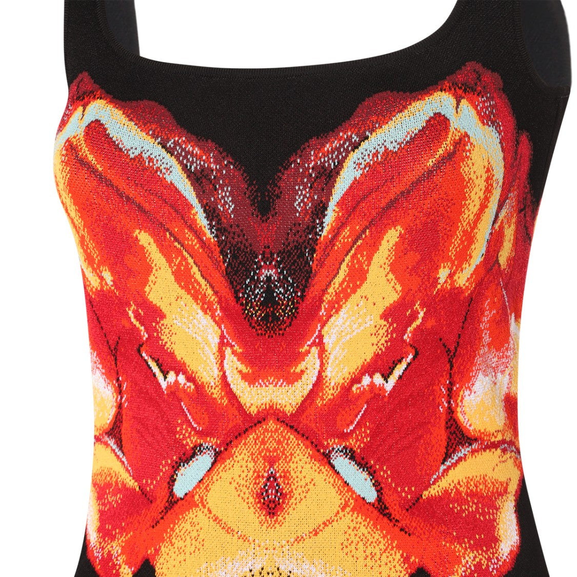 Alexander Mcqueen Knitted Jacquard Mini Dress With Flared Skirt And Square Neckline
