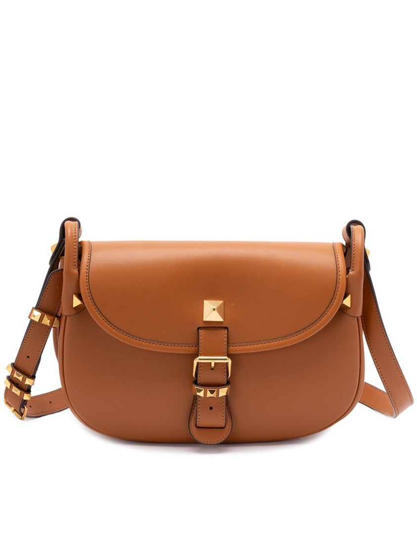 Valentino Brown Curved Leather Pyramid Stud Bag