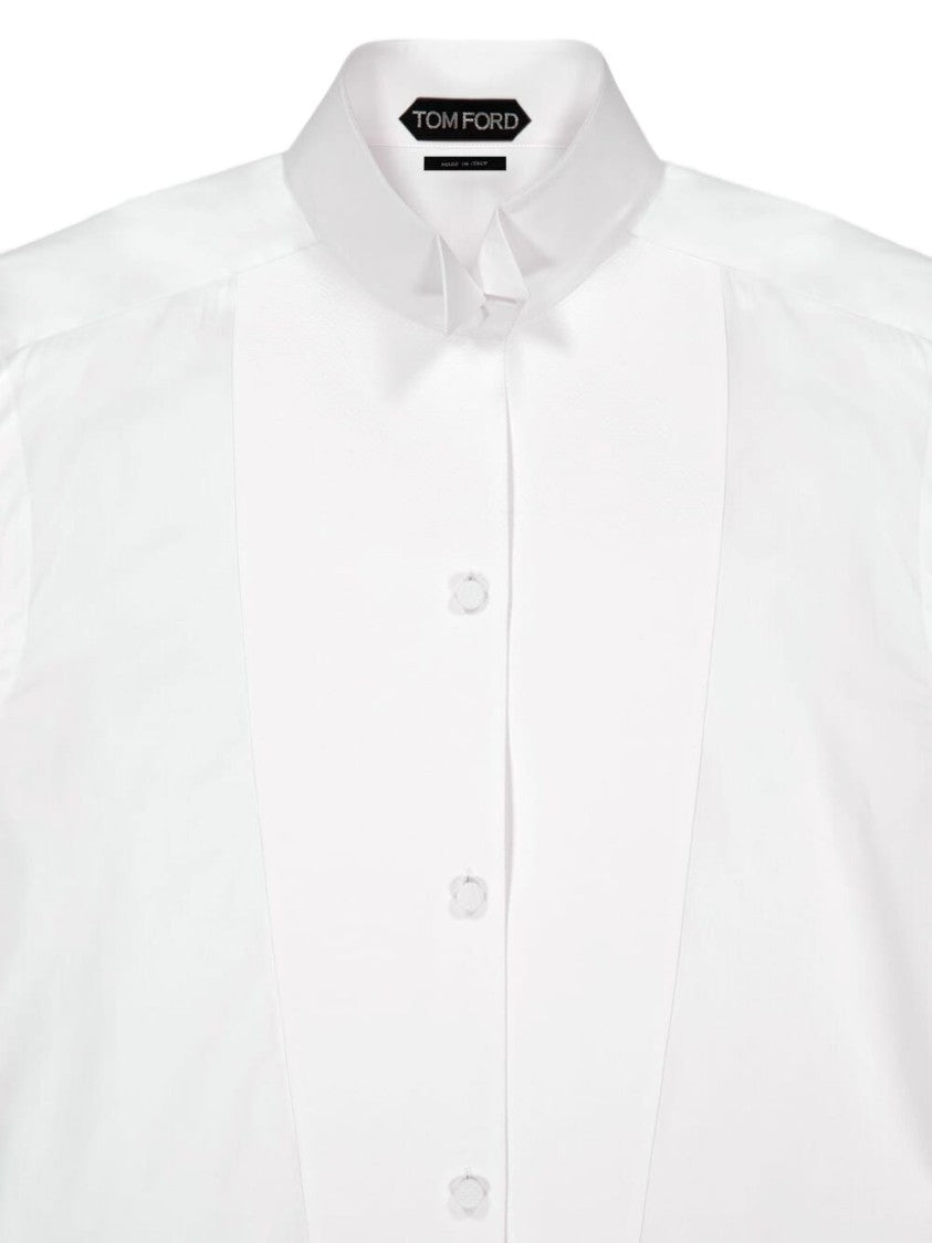 Tom Ford White Cotton Voile Shirt With Pique Plastron