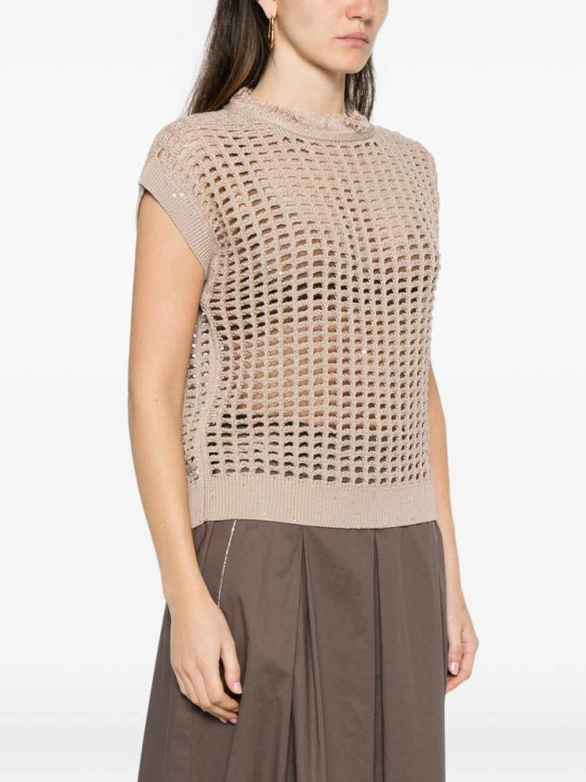 Peserico Open-Weave Knitted Short-Sleeve T-Shirt