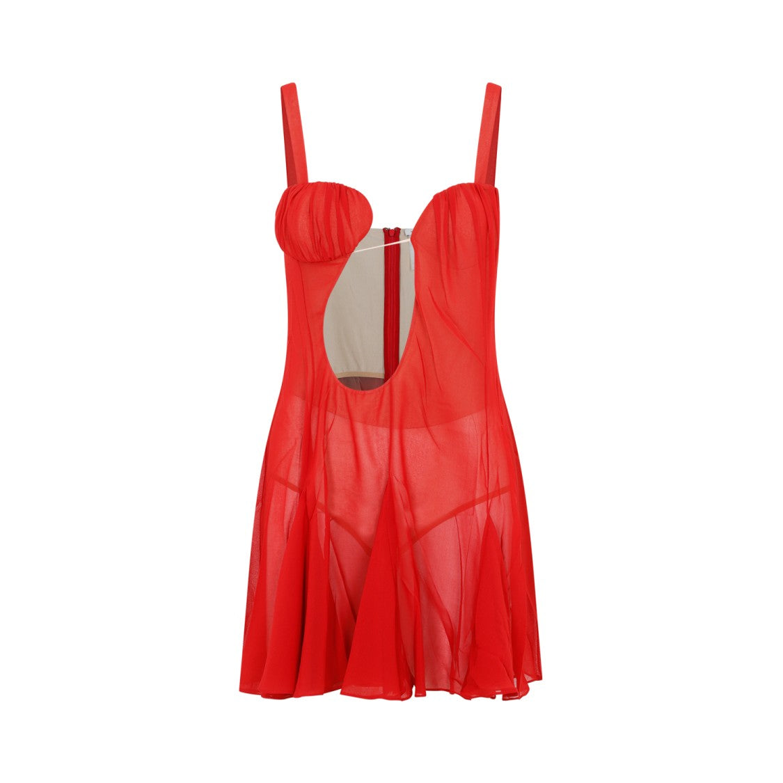 Nensi Dojaka Red Silk Asymmetrical Panel Godet Mini Dress