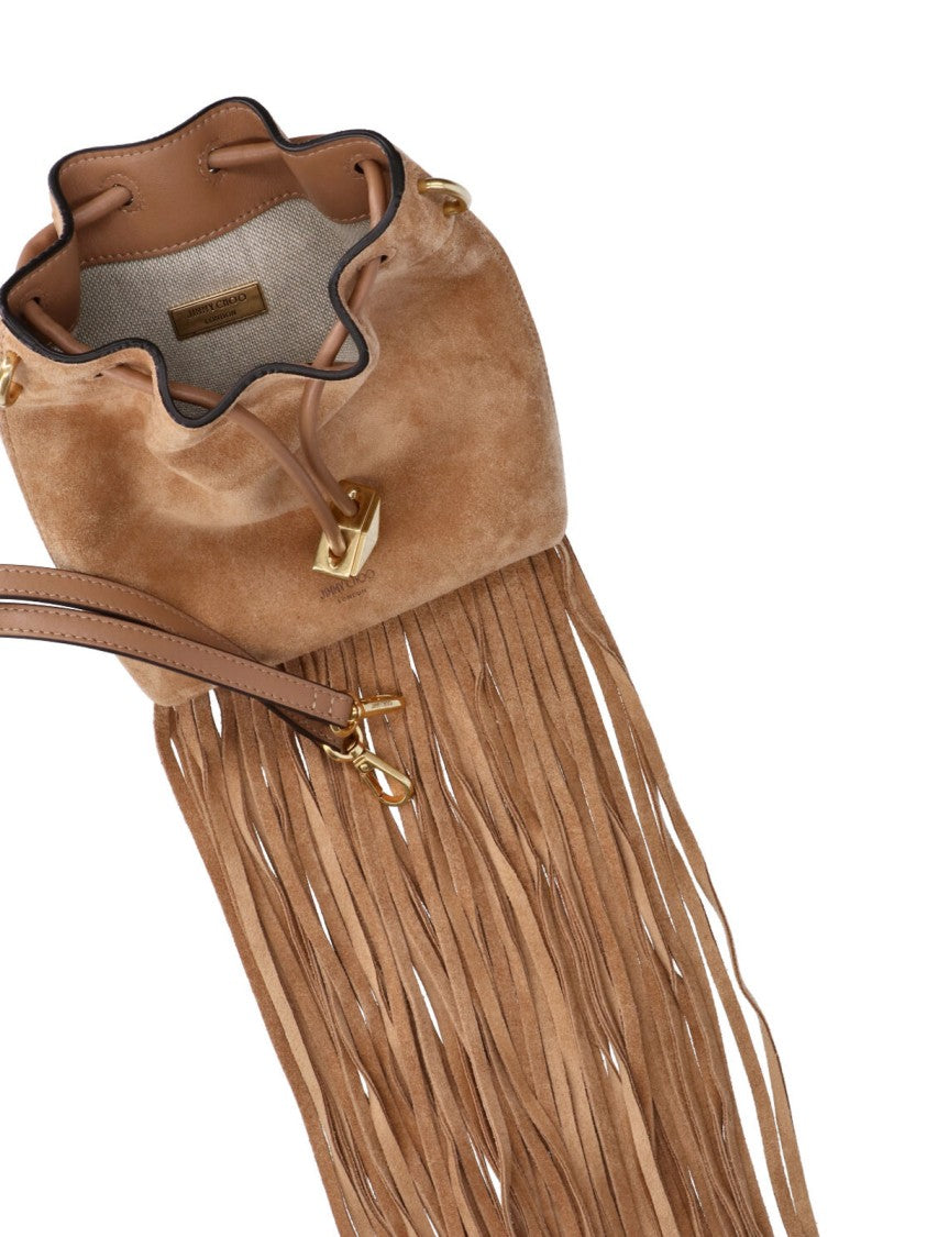 Jimmy Choo Bon Bon Brown Suede Fringe Drawstring Bucket Bag
