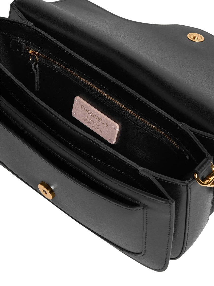 Coccinelle Rectangular Shoulder Bag With Gold-Tone Clasp And Adjustable Strap