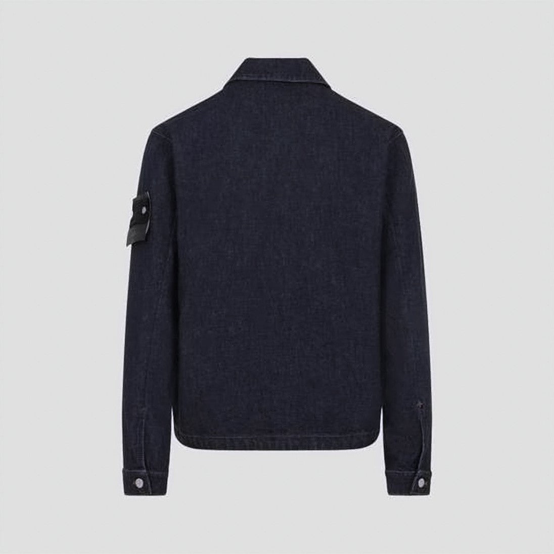 Stone Island Structured Blue Leather Jacket With Classic Collar