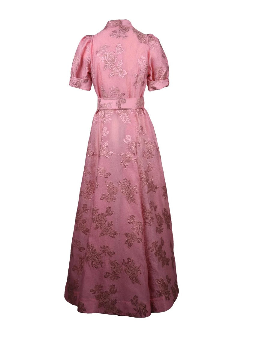 Rebecca Vallance Shirt Dress With Textured Floral Jacquard And Puff Sleeves