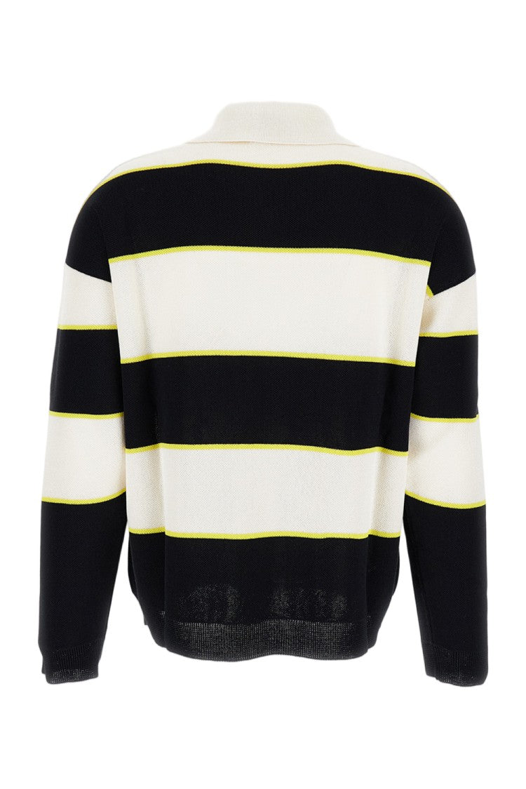 Alexander Mcqueen Silk Polo With Ruffled Placket And Bold Striped Design