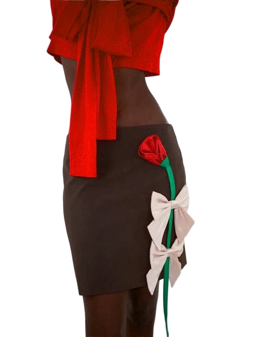 Sandy Liang Brown Mini Skirt With Floral Accents