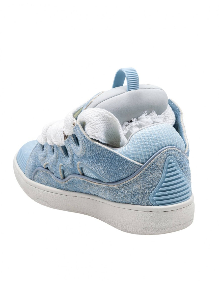 Lanvin Denim Blue Curb Sneakers Calf Nappa And Mesh