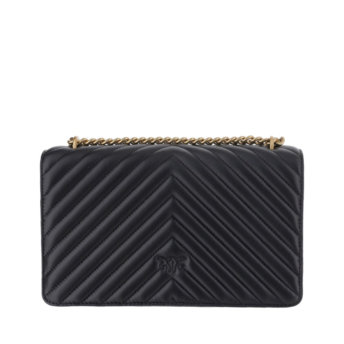Pinko Chevron-Quilted Leather Shoulder Bag With Love Birds Buckle