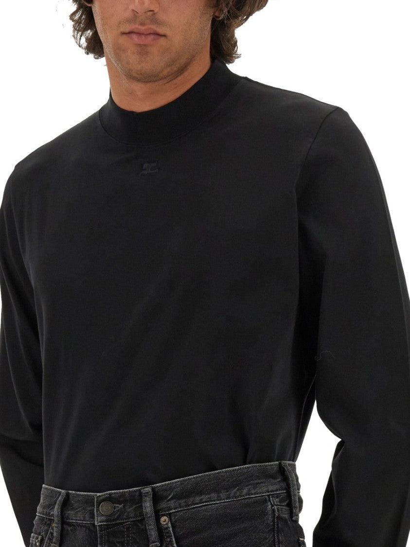 Courrèges Black T-Shirt With Subtle Logo