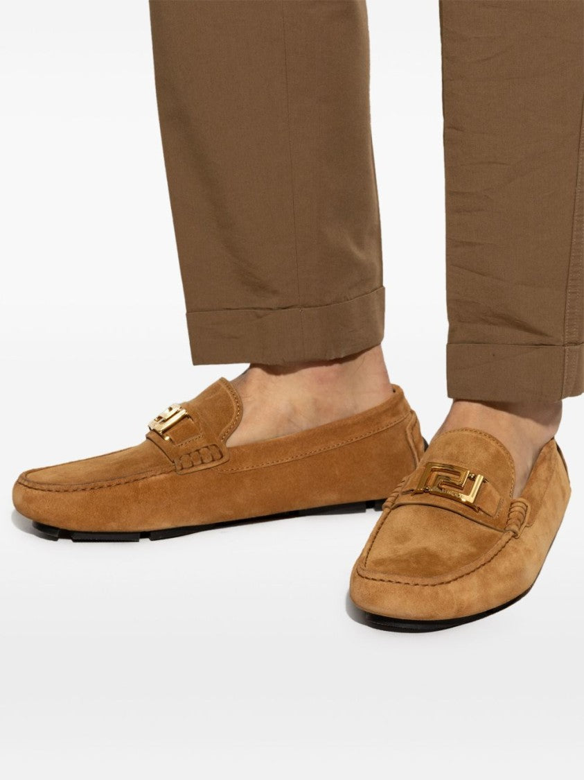 Versace Slip-On Sand Beige Suede Flat Shoes