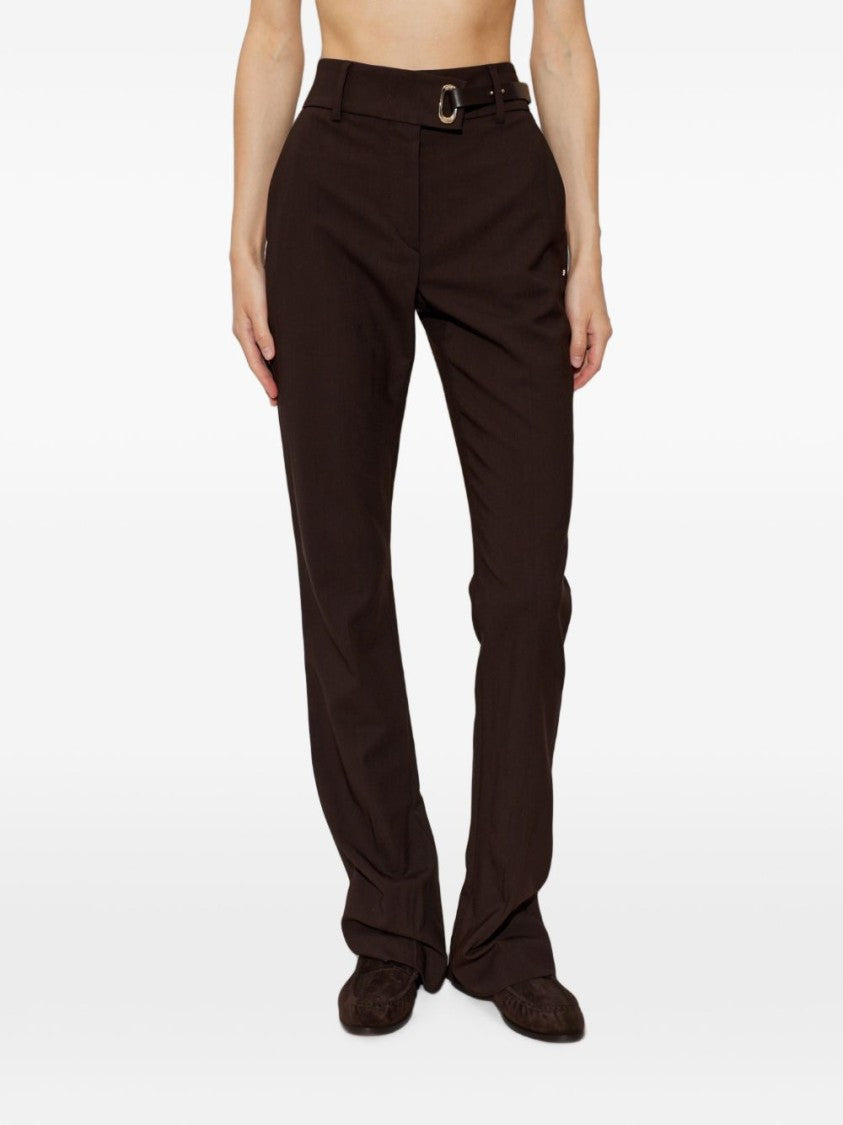 Sportmax Black Straight-Leg Belt Gold Buckle Pants