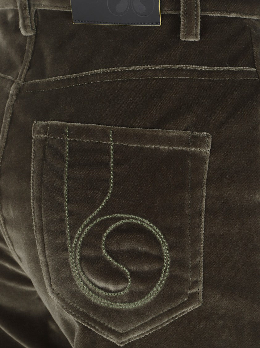 La Double J Wide-Leg Velvet Trousers With Embroidered Pockets
