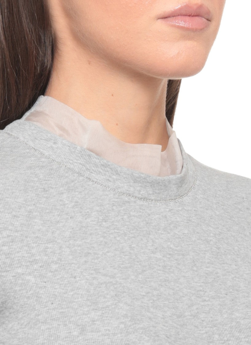 Panicale Grey Silk Trim Cotton T-Shirt
