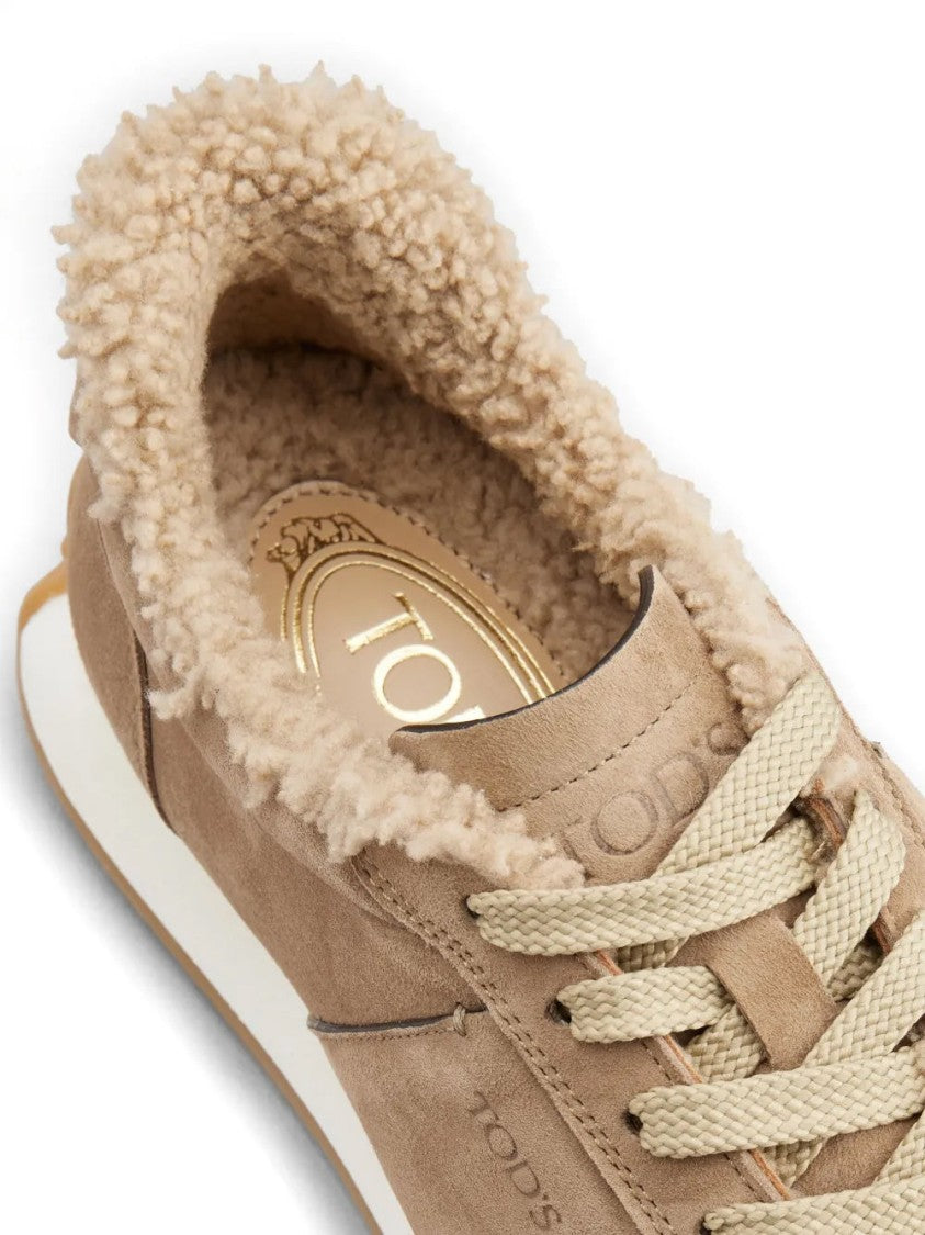 Tod's Brown Cow Leather Trainers With Plush Lining