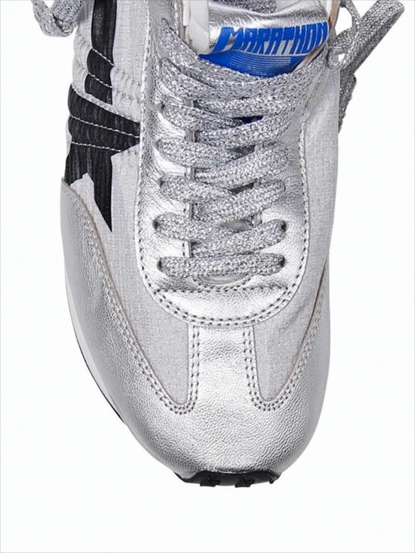 Golden Goose Metallic Silver Sneakers With Black Star Detail