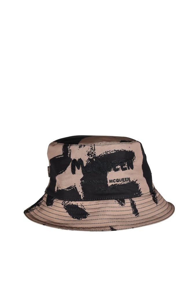 Alexander Mcqueen Beige And Black Graffiti Print Bob Hat