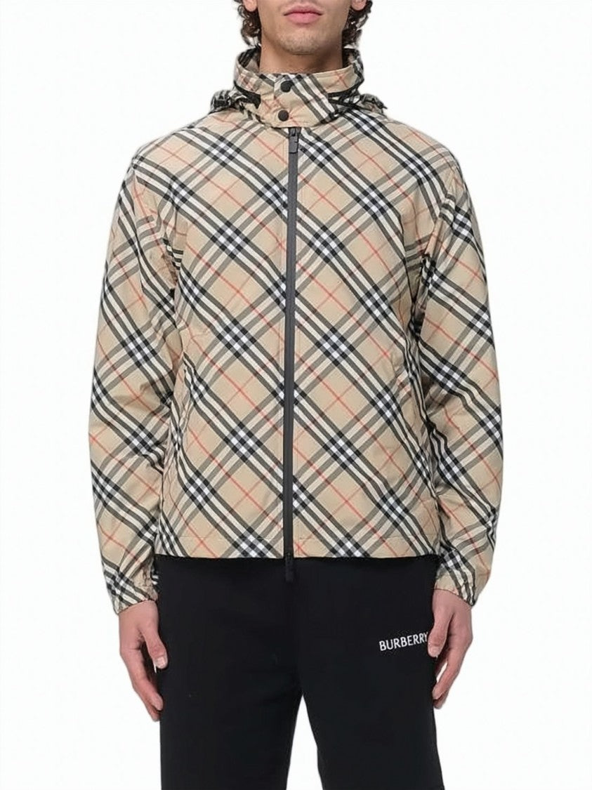 Burberry Burberry Check Pattern Nylon Windbreaker Jacket