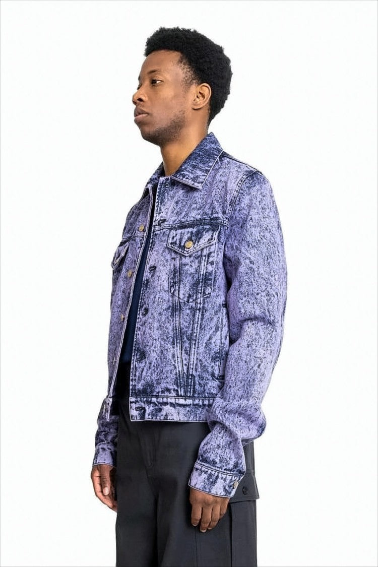 Marni Textured Acid-Wash Denim Jacket With Classic Collar And Adjustable Tabs