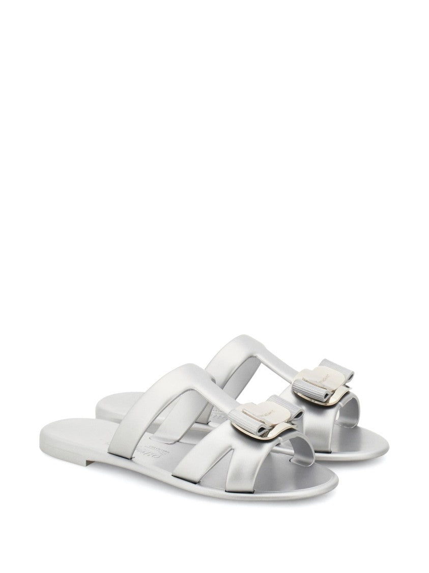 Salvatore Ferragamo Silver Lilou Flat Slide Rubber Sandals