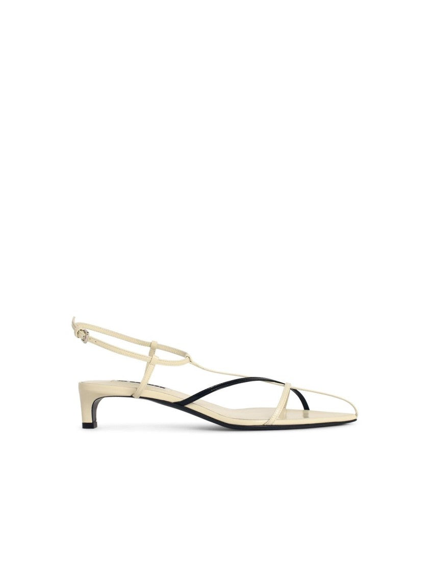 Jil Sander 'Cage' Chalk White Leather Sandals With Two-Tone Woven Straps And Low Heels